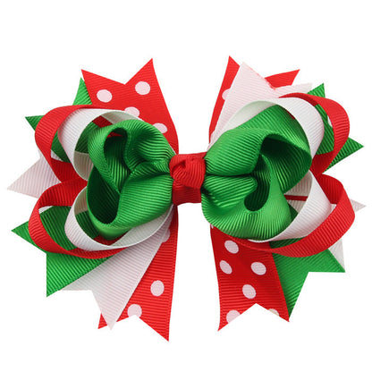 Christmas Various Pattern Dovetail Bow Shape Design Hair 5 Clips Festival Gift