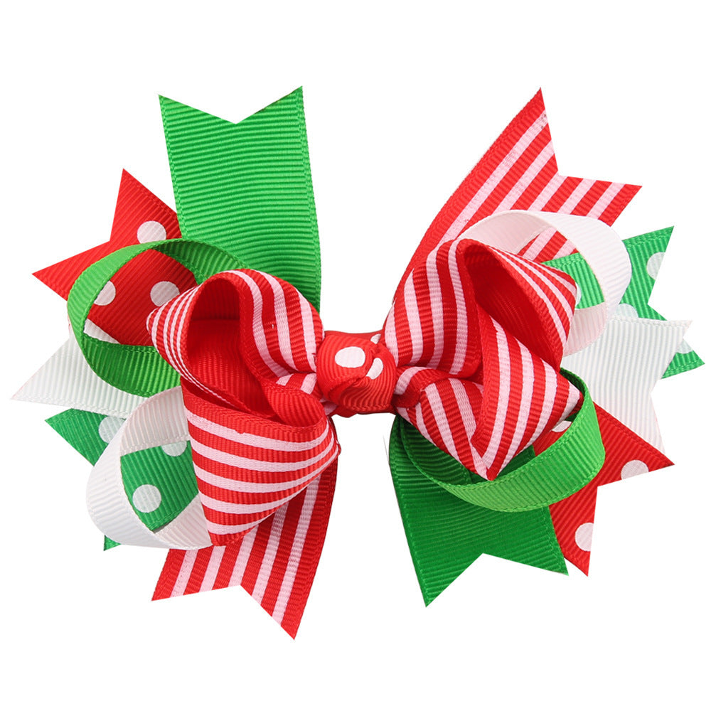 Christmas Various Pattern Dovetail Bow Shape Design Hair 5 Clips Festival Gift