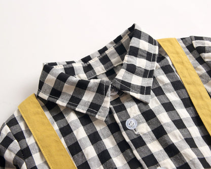 Baby Boy Plaid Pattern False One Pieces Design Lapel Bodysuit Onesies