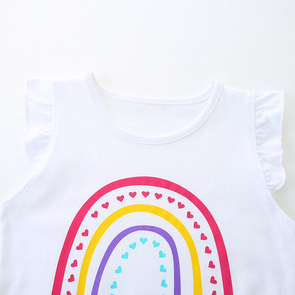 Summer Baby Kids Girls Heart Rainbow Print T-Shirt And Shorts Clothing Set