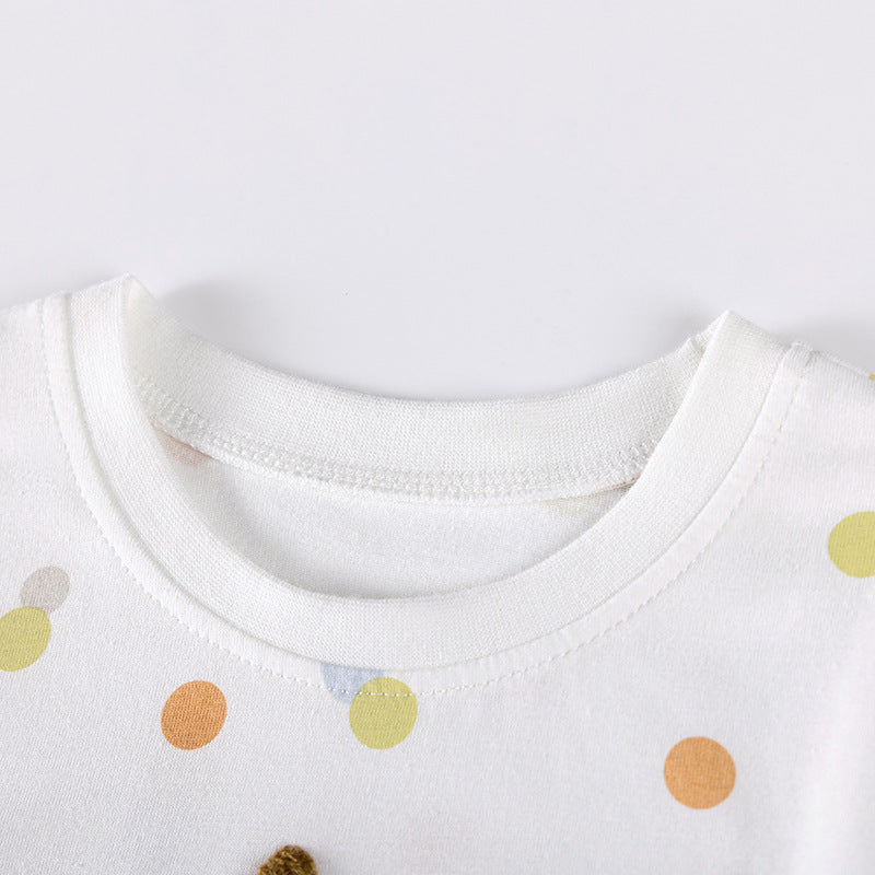 Autumn and Spring Arrival Cartoon and Polka Dots Pattern Tulle Patchwork Long Sleeves Dress for Stylish Girls