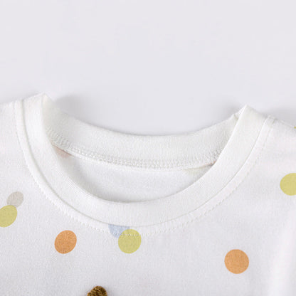 Autumn and Spring Arrival Cartoon and Polka Dots Pattern Tulle Patchwork Long Sleeves Dress for Stylish Girls