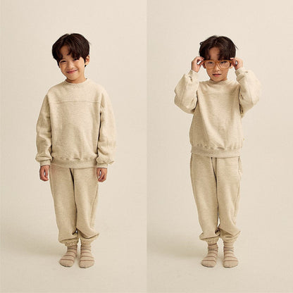 Spring Baby And Kids Unisex Solid Color Pullover Top And Pants Clothing Set