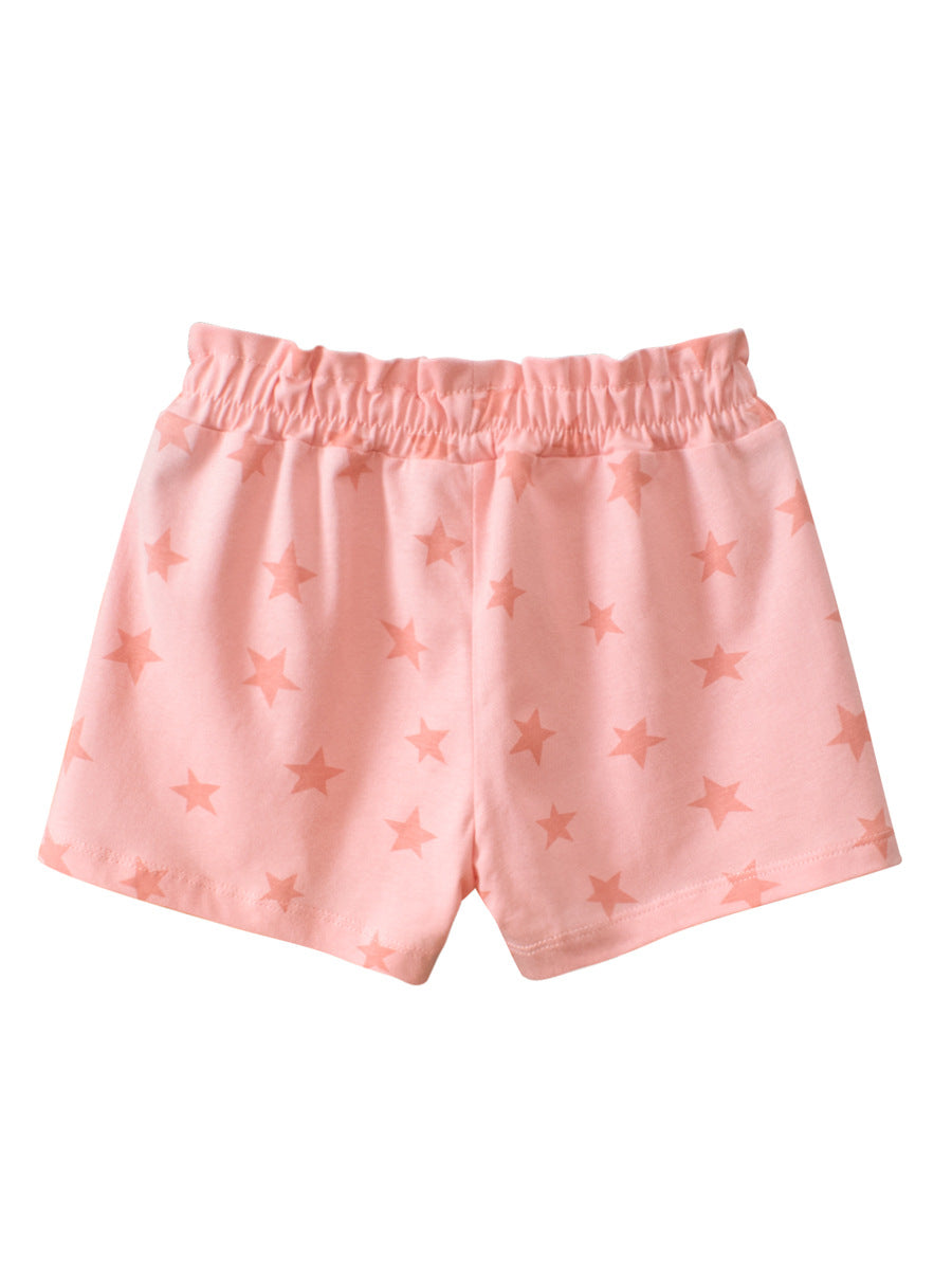Girls Pink Soft Casual Style Stars Print Shorts