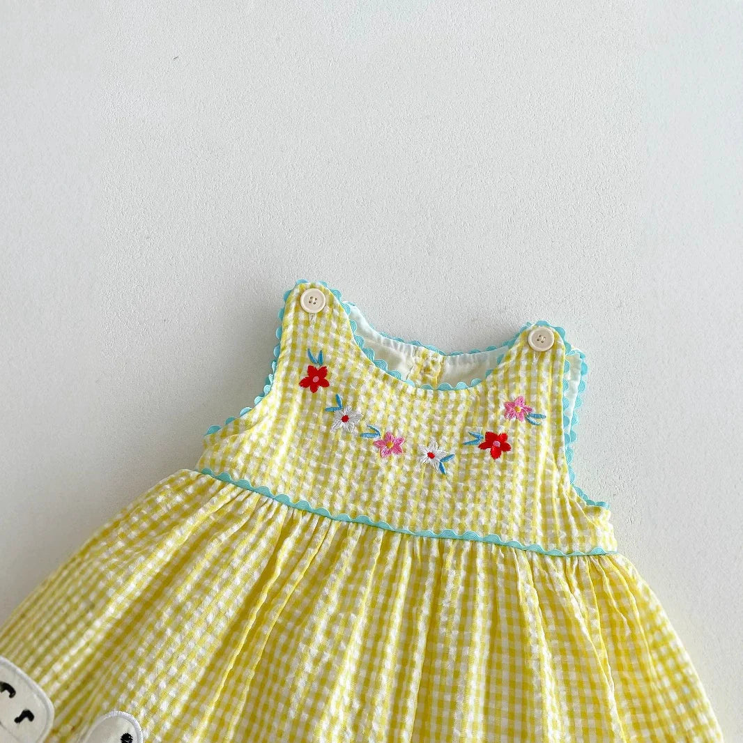 Summer Hot Selling Baby Kids Girls Princess Sleeveless Plaid Dress