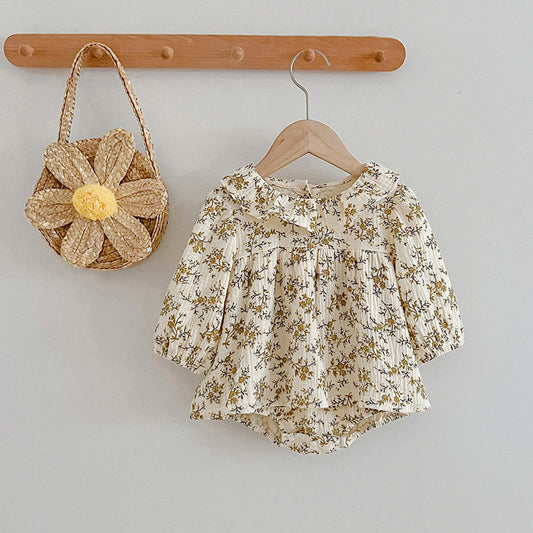 Floral Pattern Ruffle Neck Baby Onesies Dress