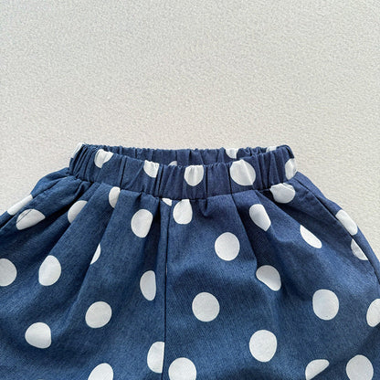 Summer Arrival Casual Unisex Blue Denim Polka Dots Thin Shorts
