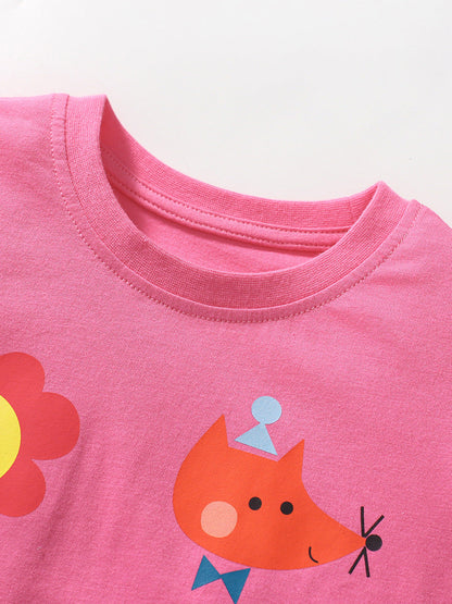 Girls Cartoon Print T-Shirt And Pants Set