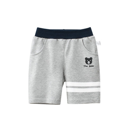 Baby Boy Bear Print Pattern Color Matching Design 2022 Summer New 5-Point Casual Pants