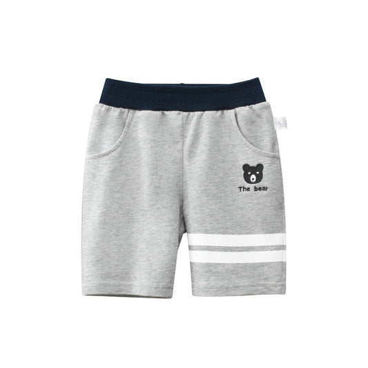 Baby Boy Bear Print Pattern Color Matching Design 2022 Summer New 5-Point Casual Pants