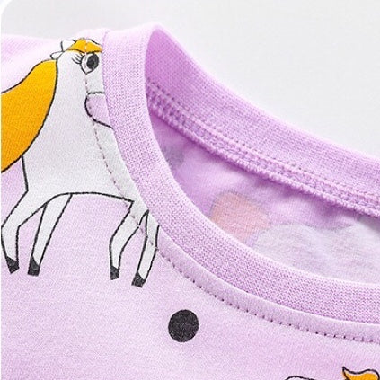 Baby Girl Unicorn Pattern Long Sleeves Style Dress In Autumn Wearing Outfits