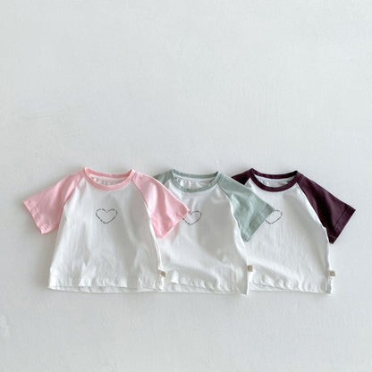 Summer Hot Selling Baby Kids Girls Short Sleeves Heart Pattern T-shirt and Bloomers Clothing Set