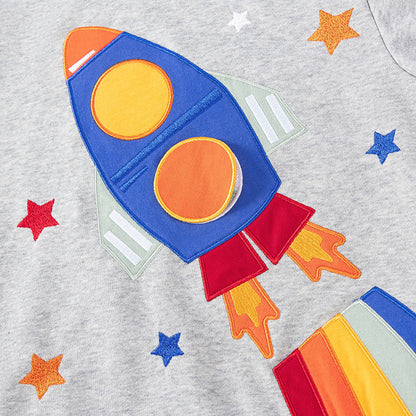 Spring and Autumn Boys Rockets and Stars Pattern Long Sleeves Top Sweatshirt and Pants Clothing Set