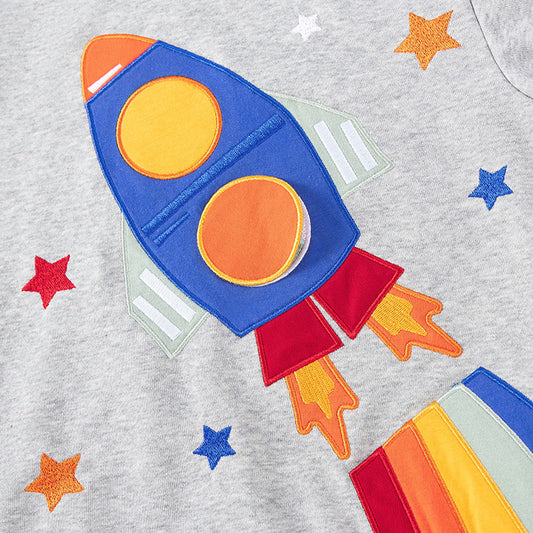 Spring and Autumn Boys Rockets and Stars Pattern Long Sleeves Top Sweatshirt and Pants Clothing Set