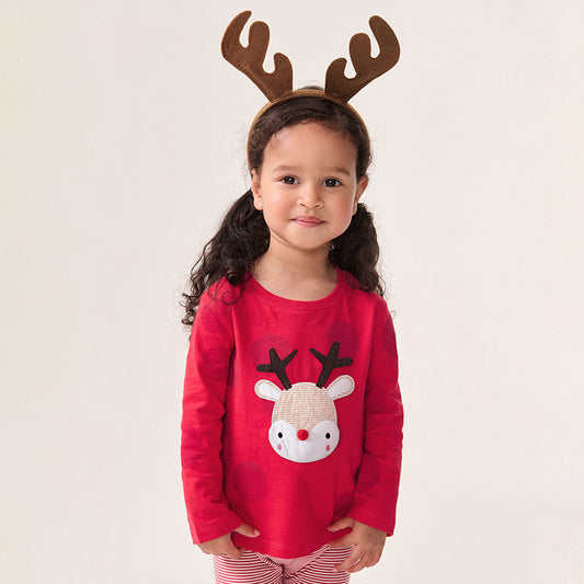 Spring and Autumn Girls Christmas Cartoon Pattern Long Sleeves Sweatshirt and Striped Pants Clothing Set