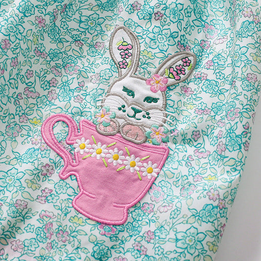 Summer Arrival Animals Cartoon Pattern Short Sleeves Floral Dress for Stylish Girls