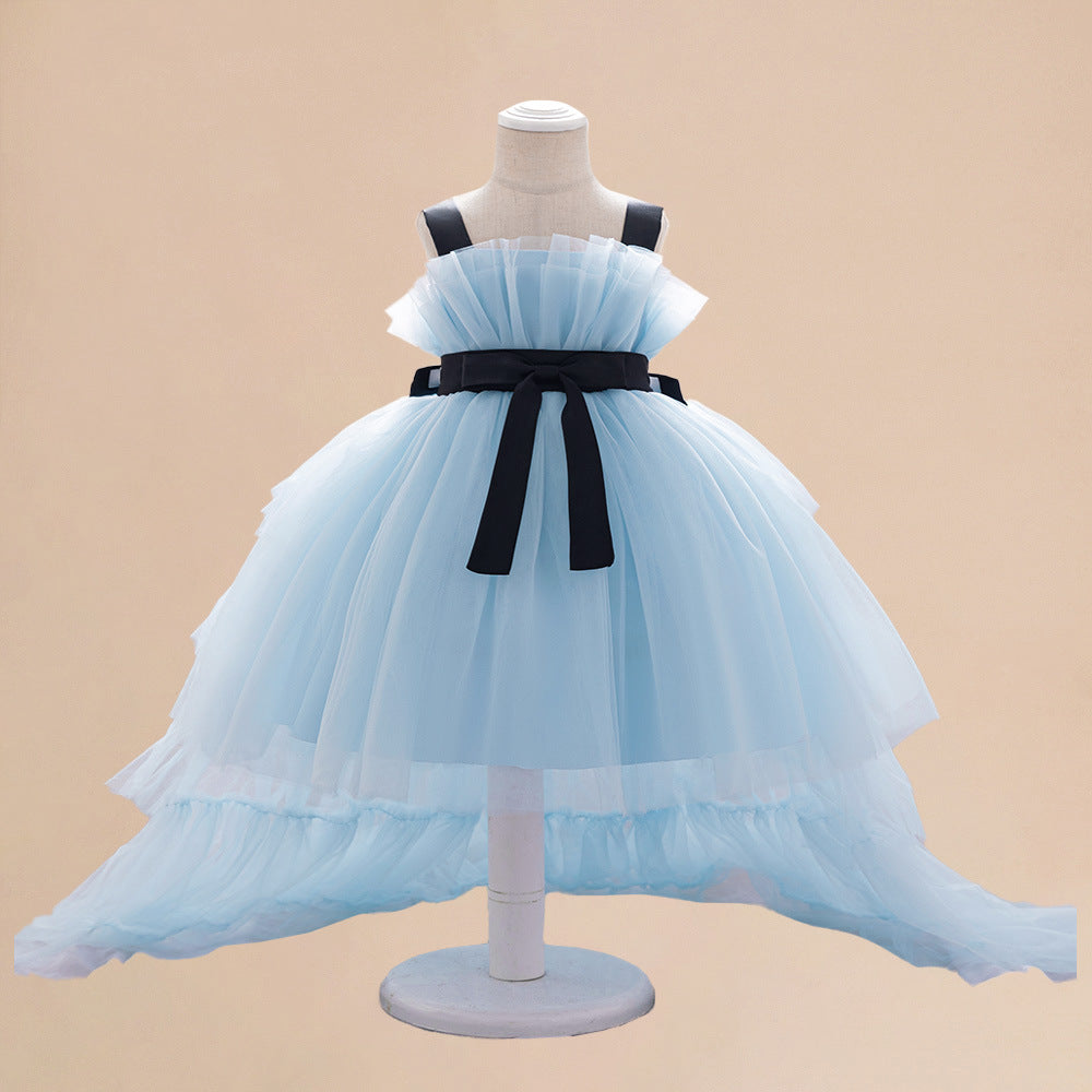 Summer Baby Kids Girls Princess Sleeveless Ribbon Butterfly Bow Tailcoat Tulle Dress
