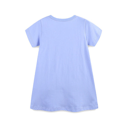 Summer Arrival Rabbit and Strawberry Cartoon Pattern Short Sleeves Dress for Stylish Girls