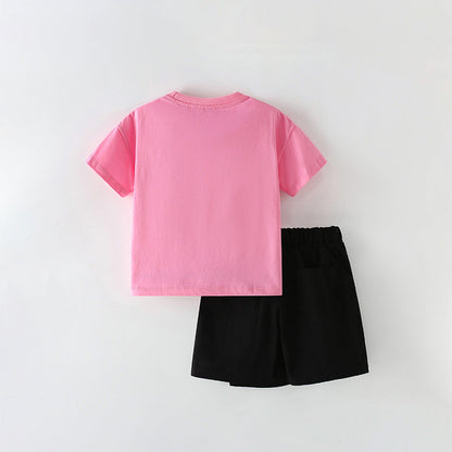 Summer Baby Kids Flowers and Letters Pattern T-shirt and Skirt Clothing Set for Girls