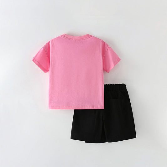 Summer Baby Kids Flowers and Letters Pattern T-shirt and Skirt Clothing Set for Girls