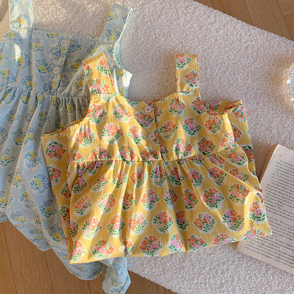 Summer Arrival Flowers Pattern Sleeveless Strap Dress for Stylish Girls