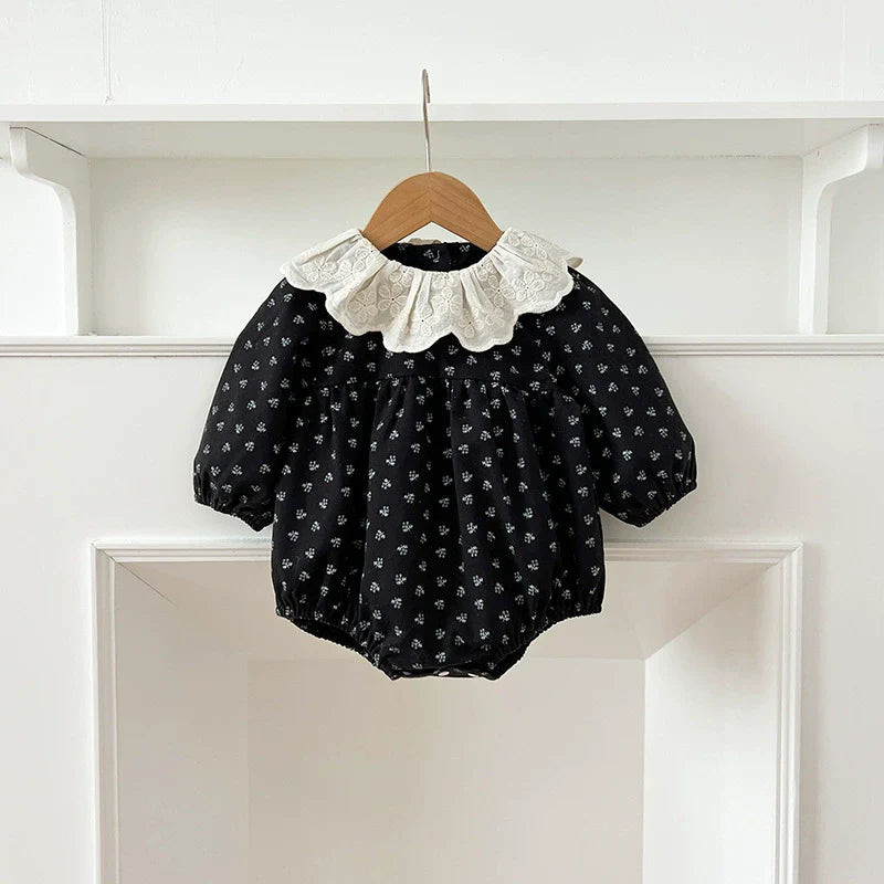 Autumn Baby Girls French Style Vintage Flowers Pattern Long-sleeved Onesies and Dress – Princess Sister Matching Set