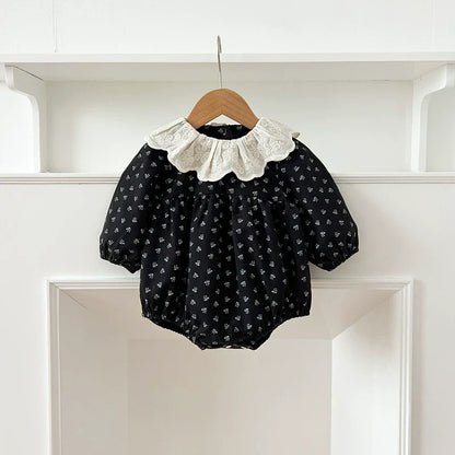 Autumn Baby Girls French Style Vintage Flowers Pattern Long-sleeved Onesies and Dress – Princess Sister Matching Set