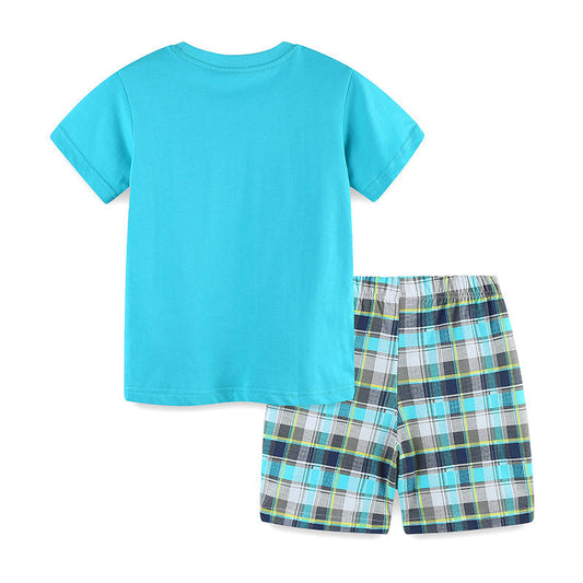 Summer Baby Kids Animals Cartoon Pattern T-shirt and Shorts Clothing Set for Boys