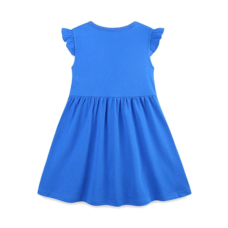 Summer Pure Cotton Cute Cartoon Mouse and Cat Pattern Fly Sleeves Dress for Stylish Girls