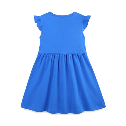 Summer Pure Cotton Cute Cartoon Mouse and Cat Pattern Fly Sleeves Dress for Stylish Girls