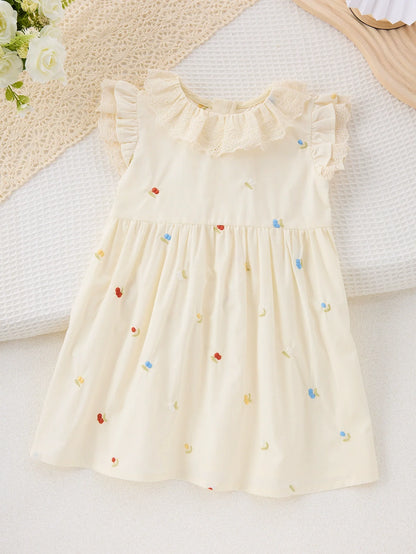 Summer Arrival Colorful Flowers Pattern Fly Sleeves Dress for Stylish Girls