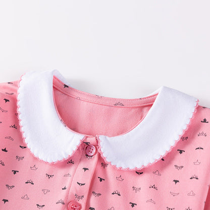 Autumn and Spring Arrival Geometric Pattern Long Sleeves Dress with Peter Pan Collar for Stylish Girls