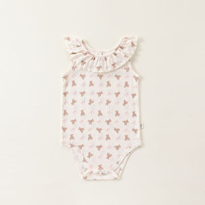 Summer Arrival Baby Girls Sleeveless Animals and Flowers Pattern Onesies, Bloomers