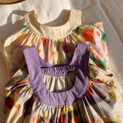 Summer Arrival Baby Kids Girls Cute Sleeveless Oil-Painting Flowers Pattern Printed Dress