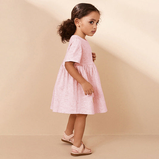 Summer Arrival Sequin Butterfly Pattern Short Sleeves Pink Dress for Stylish Girls
