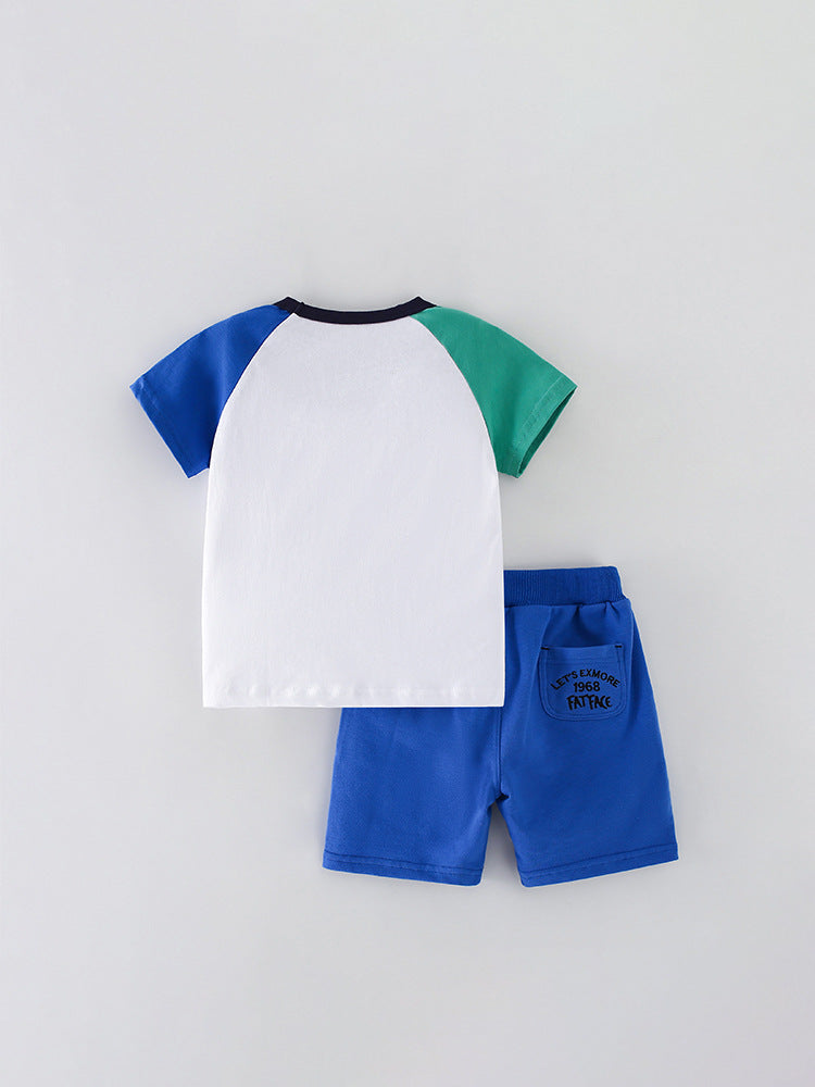 Summer Baby Kids Boys Sharks Cartoon Pattern T-Shirt And Blue Shorts Clothing Set