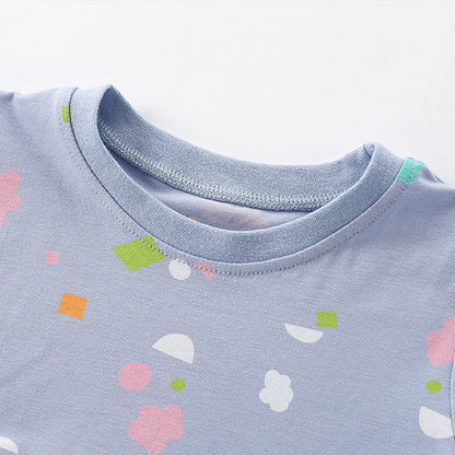 Summer Arrival Colorful Geometric Pattern Short Sleeves Cute Dress for Stylish Girls