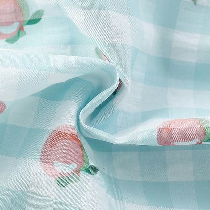 Summer Arrival Fruits Pattern Fly Sleeves Single Breasted Plaid Dress for Stylish Girls