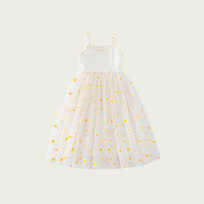 Summer Baby Kids Girls Sleeveless Floral Daisy Pattern Mesh Strap Dress