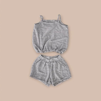 Summer Hot Selling Baby Unisex Sleeveless Striped Vest and Shorts Clothing Set
