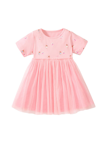 Spring And Summer Baby Girls Short Sleeves Mouse Dancers Cartoon Pattern Chiffon Dress