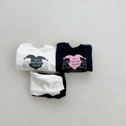 Autumn Baby Kids Unisex Casual Letters and Teddy Bears Pattern Long Sleeves Top Pullover and Pants Clothing Set