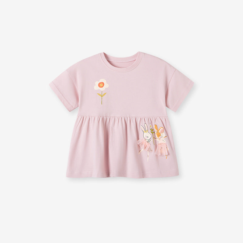 Summer Baby Kids Flowers Pattern Dress and Pants Clothing Set for Girls