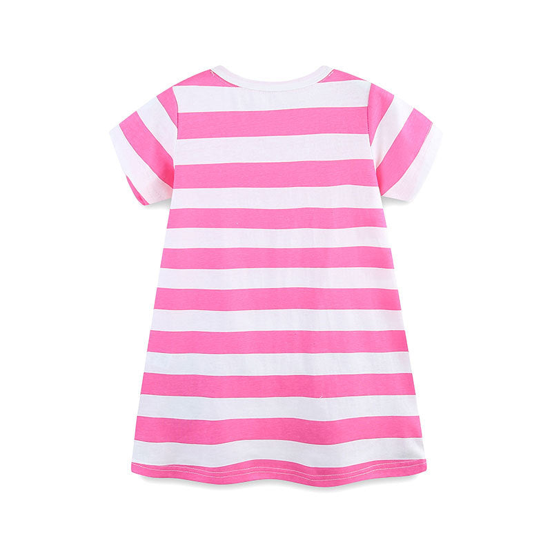 Design Summer Girls Striped and Bees Pattern Short Sleeves Dress