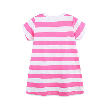 Design Summer Girls Striped and Bees Pattern Short Sleeves Dress