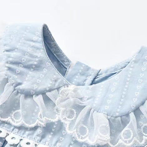 Baby Girl Heart Pattern Ruffle Doll Neck Shirt Combo Embroidered Pants Sets