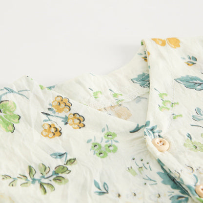 Summer Arrival Baby Girls Casual Floral Print Short Sleeves V Neck Dress