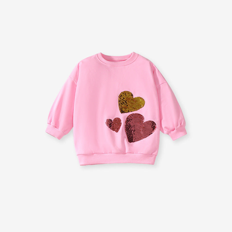 Arrival Spring And Autumn Girls Fashion Sequin Heart Long Sleeves Top T-Shirt And Flared Pants Clothing Set