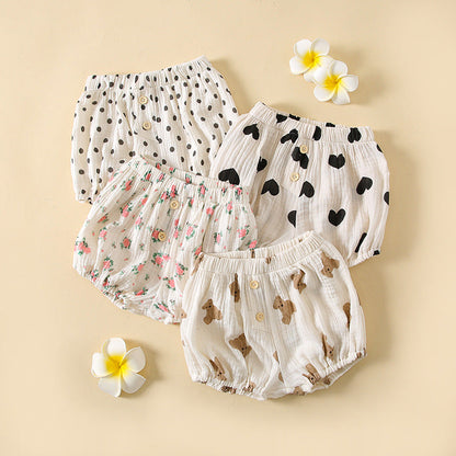 Baby Boys And Girls Cute Print Pattern Short Pants With Buttons