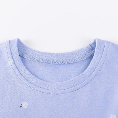 Autumn Arrival Cartoon Horse and Flowers Pattern Long Sleeves Crew Neck Dress for Stylish Girls